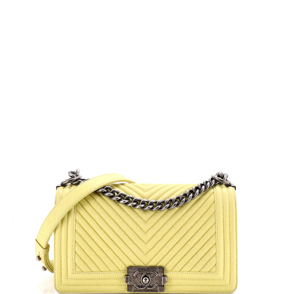 Chanel Old Medium Boy Flap Bag Chevron Wrinkled Lambskin